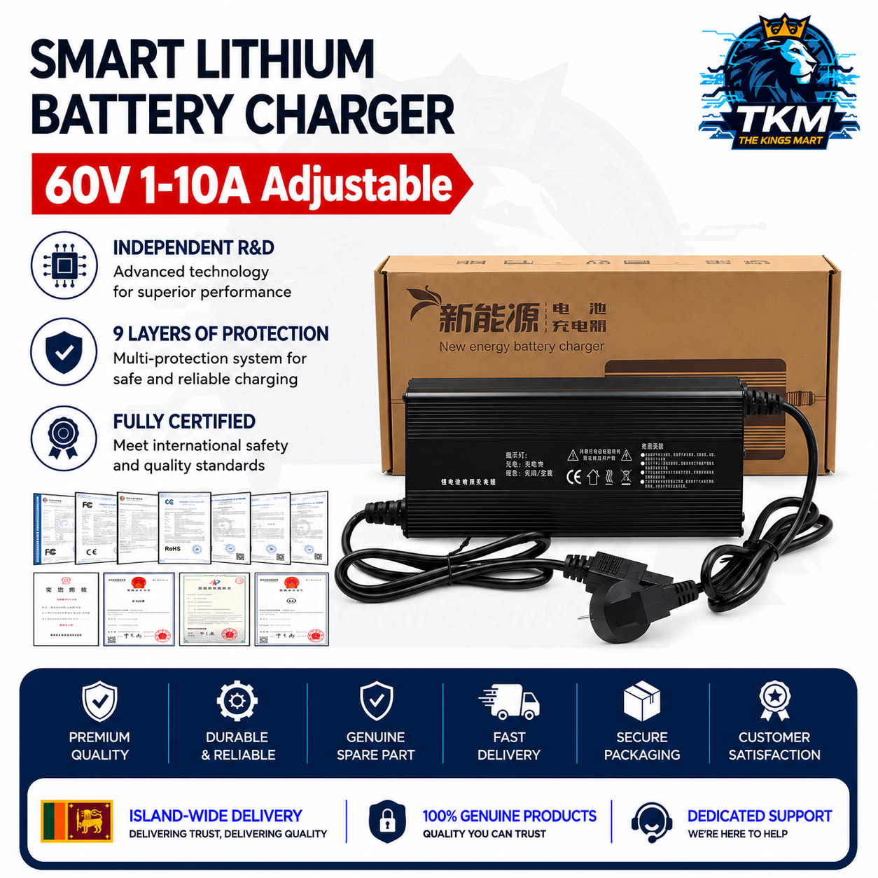60V 1-10A Current Adjustable Lithium Battery Charger Metal Housing 65.7V 67.2V 69.4V 71.4 73V