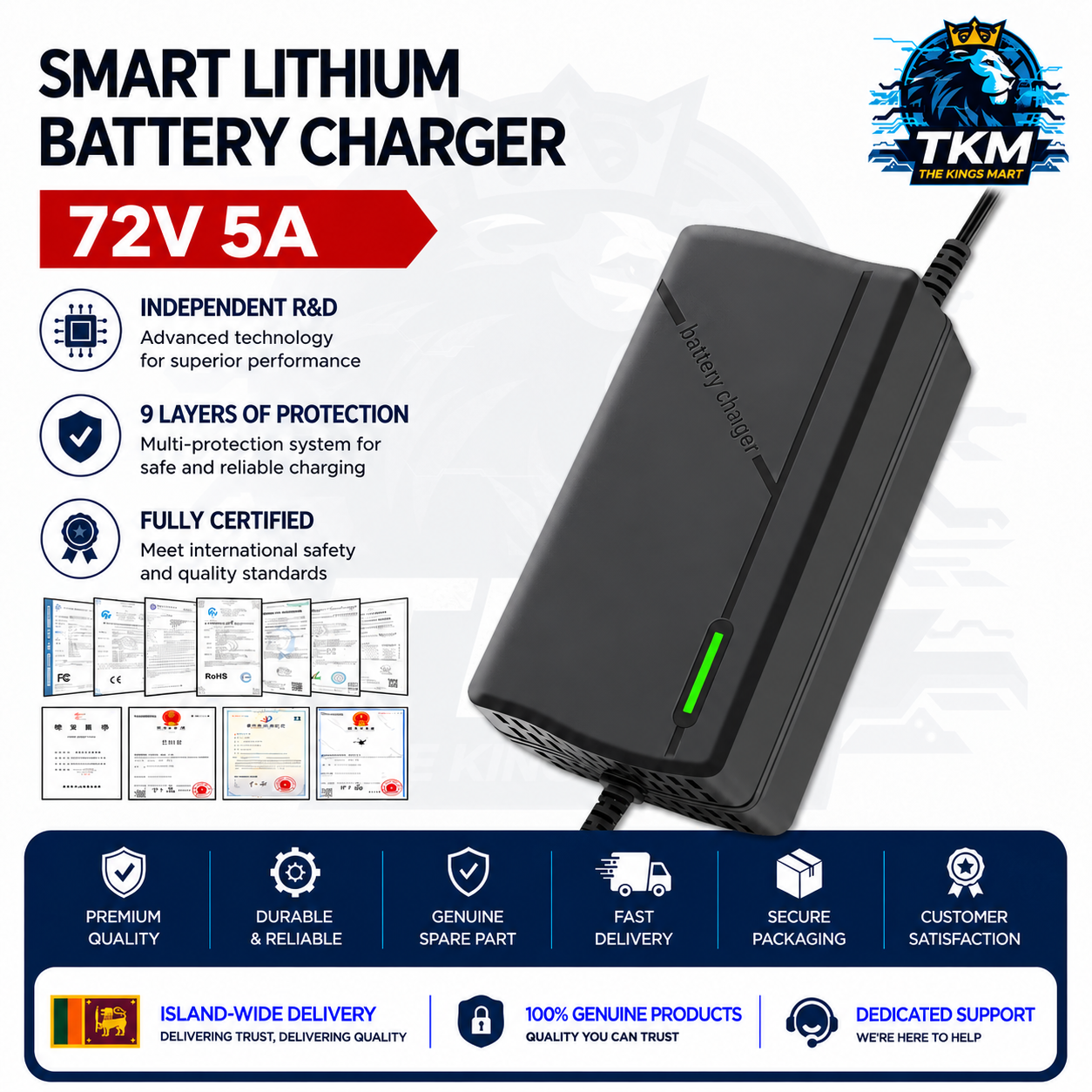 72V 5A Lithium Battery Charger Plastic Housing 88.2V 87.6V 84V 81V