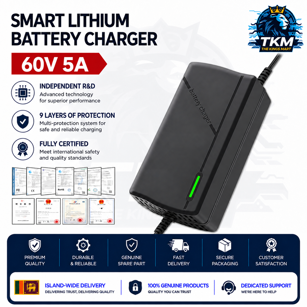 60V 5A Lithium Battery Charger Plastic Housing 65.7V 67.2V 69.4V 71.4 73V