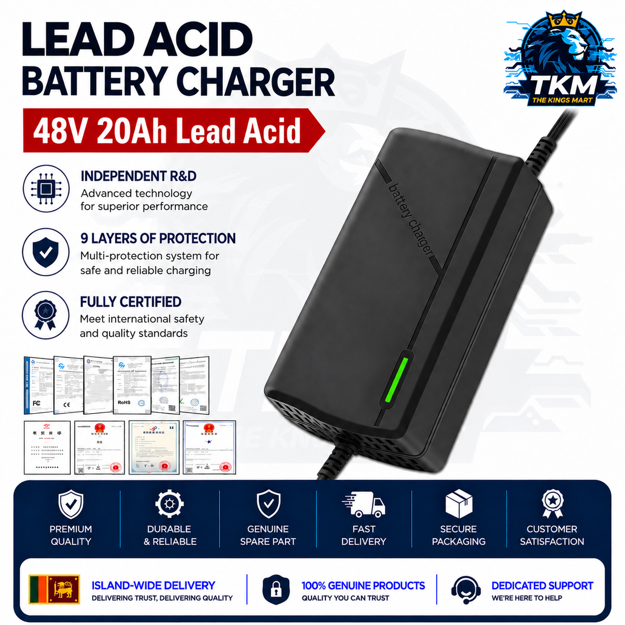 48V 20Ah Lead Acid Battery Charger Plastic Housing 24Ah 12Ah