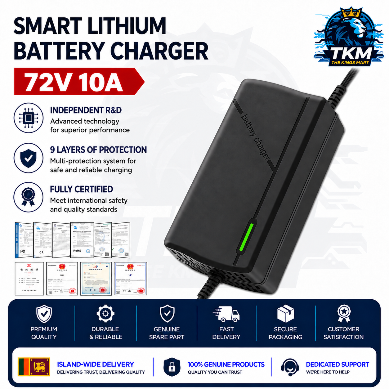 72V 10A Lithium Battery Charger Plastic Housing 88.2V 87.6V 84V 81V