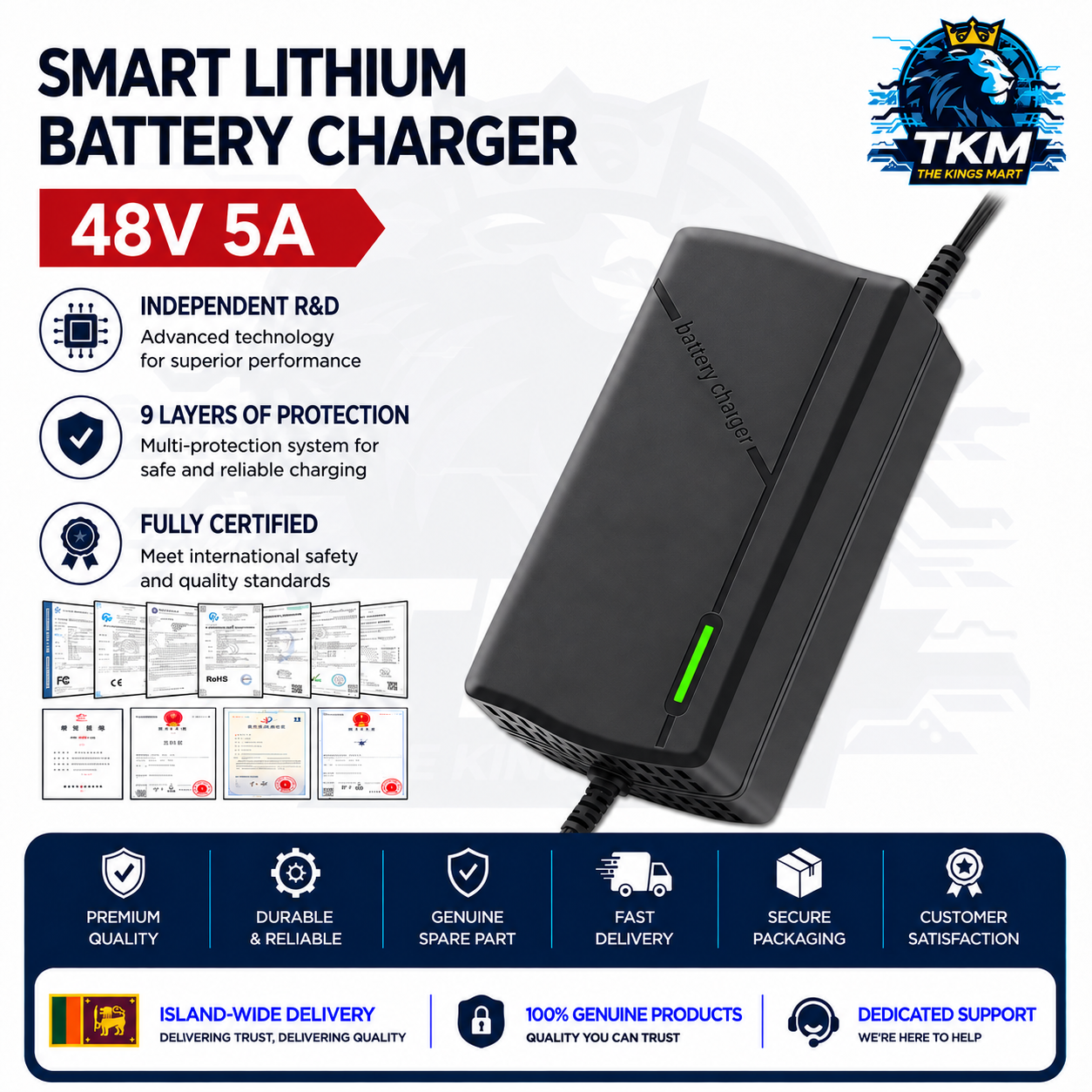 48V 5A Lithium Battery Charger Plastic Housing 54.6V 58.4V