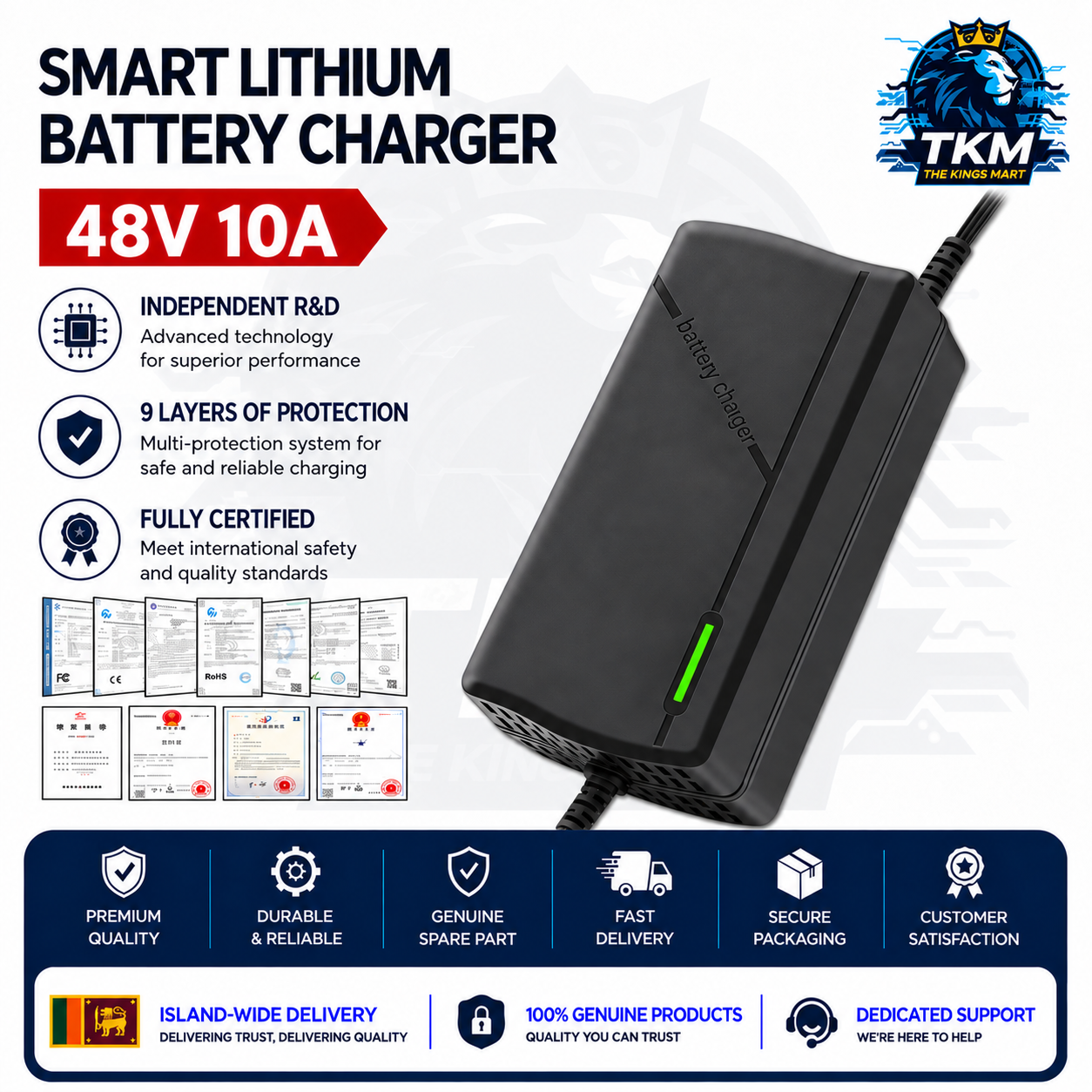 48V 10A Lithium Battery Charger Plastic Housing 54.6V 58.4V