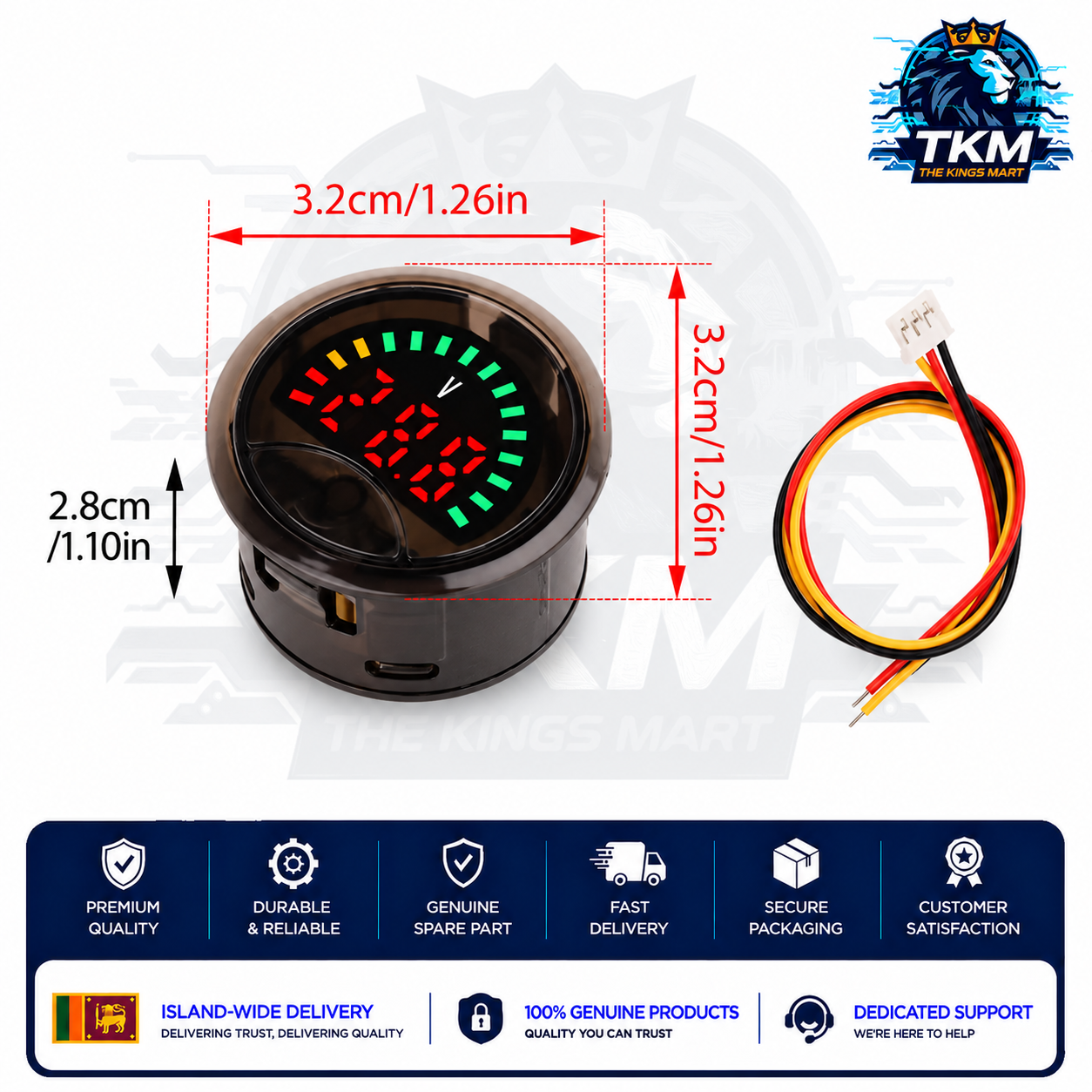 Volt meter round shape with battery level indicator and touch button 7-100V DC