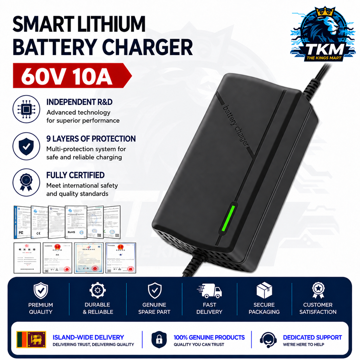 60V 10A Lithium Battery Charger Plastic Housing 65.7V 67.2V 69.4V 71.4 73V