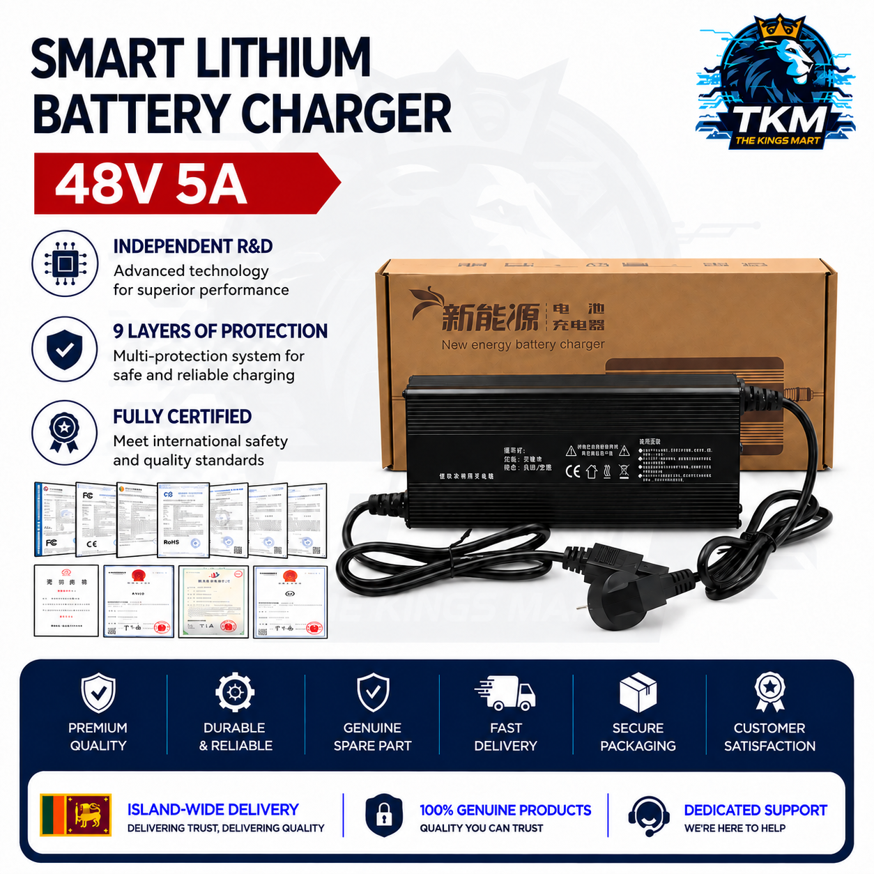 48V 5A Lithium Battery Charger Aluminium Housing 54.6V 58.4V